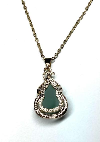 Green Jade Jadeite Medicine Gourd Pendant Necklace - Thumbnail 2