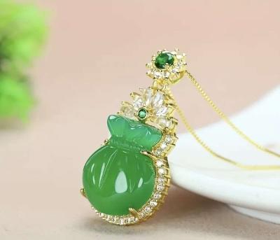 Green Jade Money Pocket Jadeite Pendant Necklace - Thumbnail 5