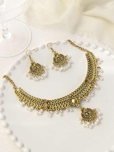 3pcs Retro Rhinestone  Zinc Alloy PendantNecklace  Earrings - Thumbnail 2