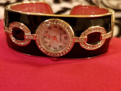 Versales Womens Black and Gold plated watch