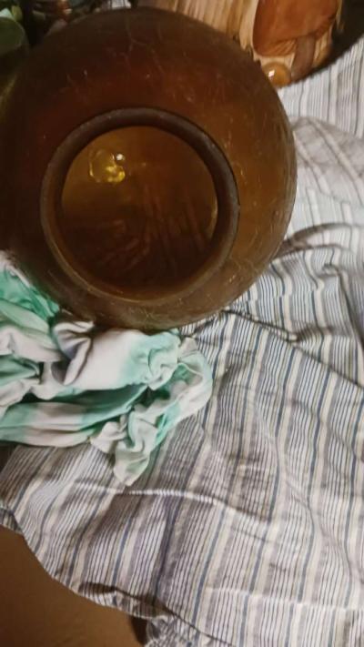 gold yellow crackle glass cover for ceiling light or swag la - Thumbnail 3