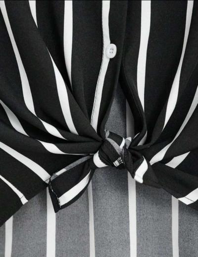 black and white Striped Print Batwing Sleeve Shirt - Thumbnail 5