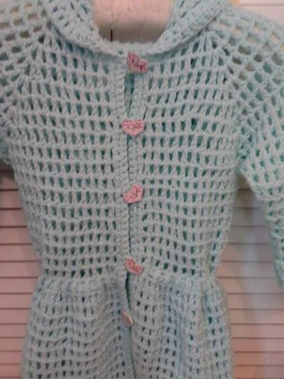 crocheted hoodie with puff flowers and heart wood buttons - Thumbnail 5