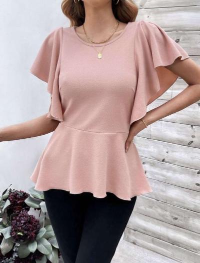 Clasi Womens Butterfly Sleeve Ruffle Hem T Shirt - Thumbnail 4