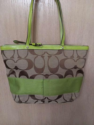 Coach Green leather and beige canvas - Thumbnail 6