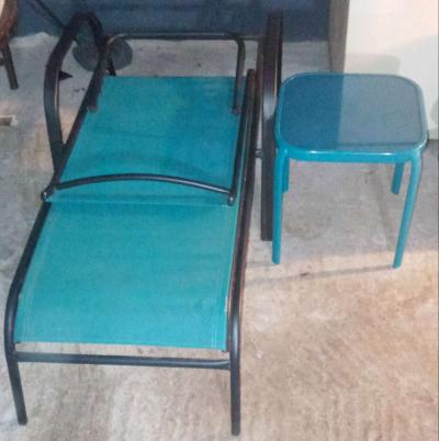 foldable layback outdoor lawn chair and matching table - Thumbnail 3