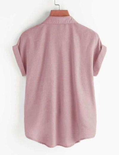 Pink Sleeve Button Front Shirt - Thumbnail 2