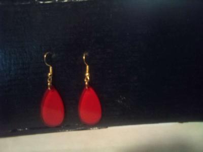 Orange hanging teardroped  gold earrings - Thumbnail 2