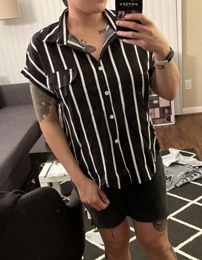 black and white Striped Print Batwing Sleeve Shirt - Thumbnail 6