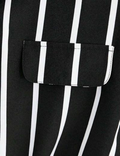black and white Striped Print Batwing Sleeve Shirt - Thumbnail 3