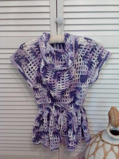 crocheted cotton girls hoodie - Thumbnail 2