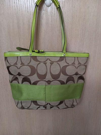 Coach Green leather and beige canvas - Thumbnail 5