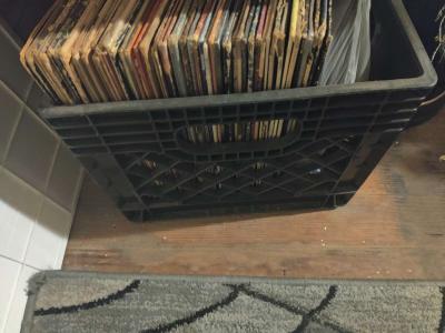crate of vinyl albums