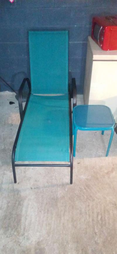 foldable layback outdoor lawn chair and matching table - Thumbnail 2