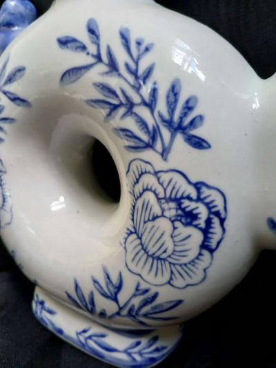 Chinese Vintage Porcelain Blue and White Dragon Handle Donut - Thumbnail 5