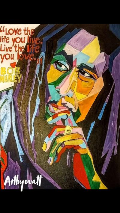 BOB MARLEY LOVE LIFE framed original artwork painting - Thumbnail 4