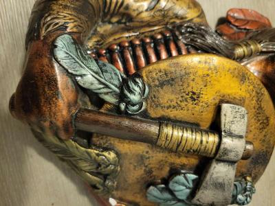 bronze and plaster Indian chief heavy wall plaque - Thumbnail 3