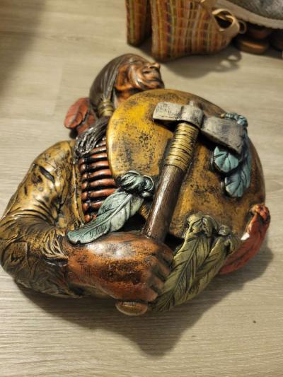 bronze and plaster Indian chief heavy wall plaque - Thumbnail 4