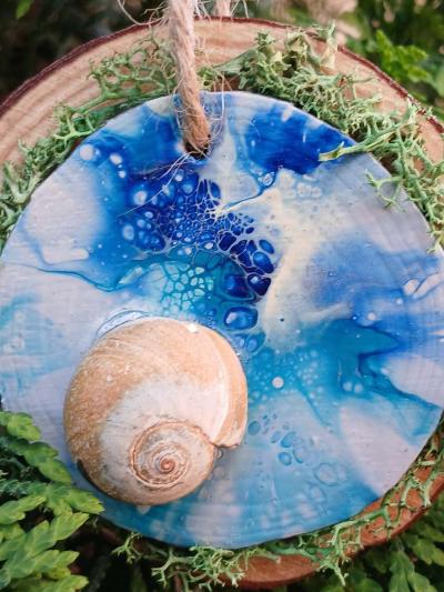 Down by the Sea Hanging Wooden Pour Painted Sharks Eye Ornam - Thumbnail 5