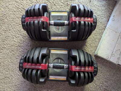set of Bowflex dumbbells