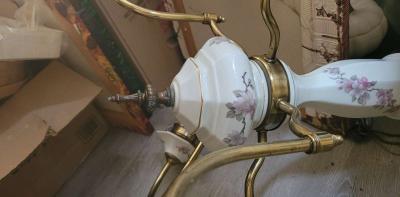 antique porcelian and brass flower chandelior - Thumbnail 6