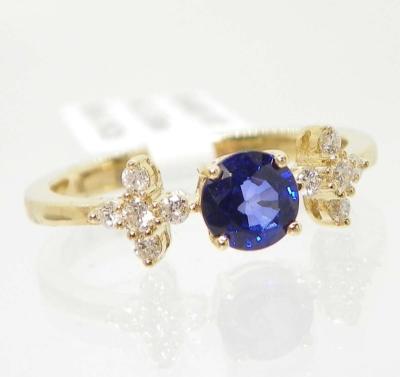 14k gold ring blue sapphire with diamonds - Thumbnail 4