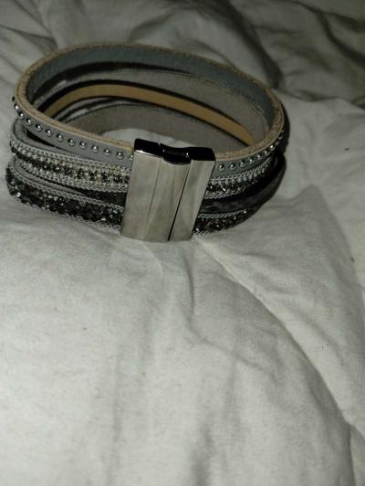 Leather wrap around bracelet with mini diamonds - Thumbnail 2