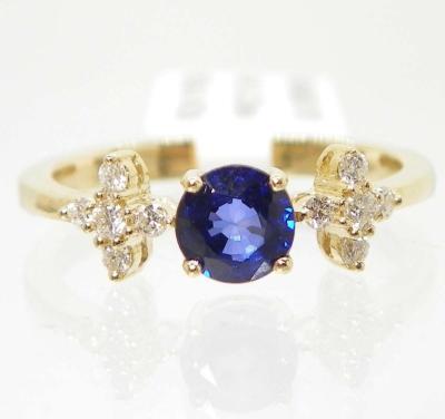 14k gold ring blue sapphire with diamonds - Thumbnail 3