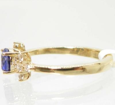 14k gold ring blue sapphire with diamonds - Thumbnail 5