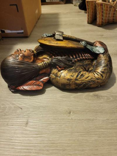 bronze and plaster Indian chief heavy wall plaque - Thumbnail 6