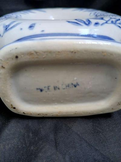 Chinese Vintage Porcelain Blue and White Dragon Handle Donut - Thumbnail 6