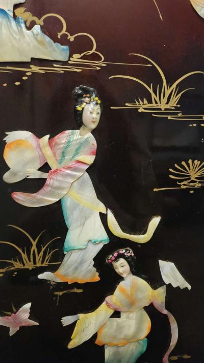 VINTAGE CHINESE MOTHER OF PEARL 3D ALBALONE SHELL ART - Thumbnail 2