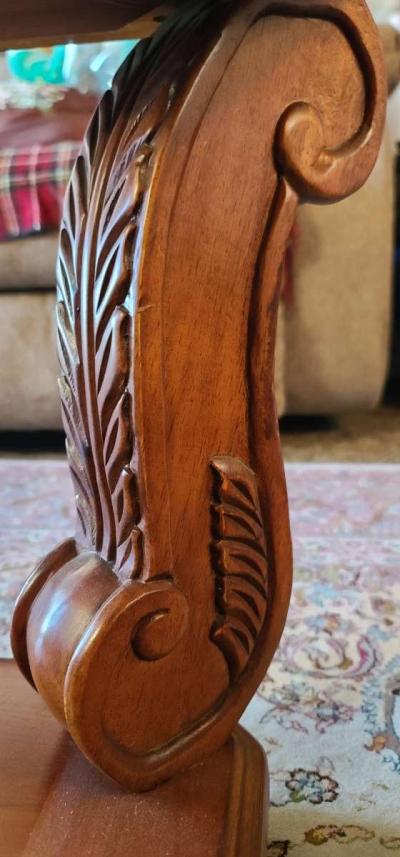 Decorated wooden coffee table 2 tier with glass top - Thumbnail 4