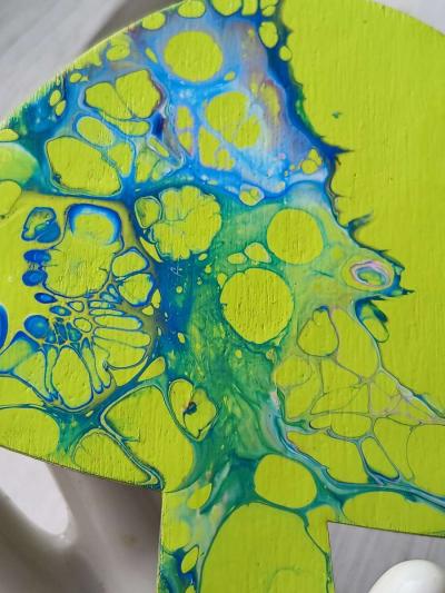 Cosmic Splatter Acrylic Pour Painted Wooden Mushroom - Thumbnail 2