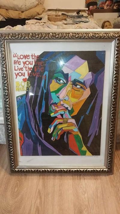 BOB MARLEY LOVE LIFE framed original artwork painting - Thumbnail 2