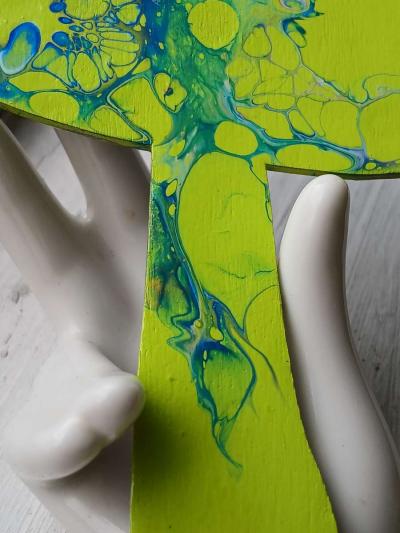 Cosmic Splatter Acrylic Pour Painted Wooden Mushroom - Thumbnail 3