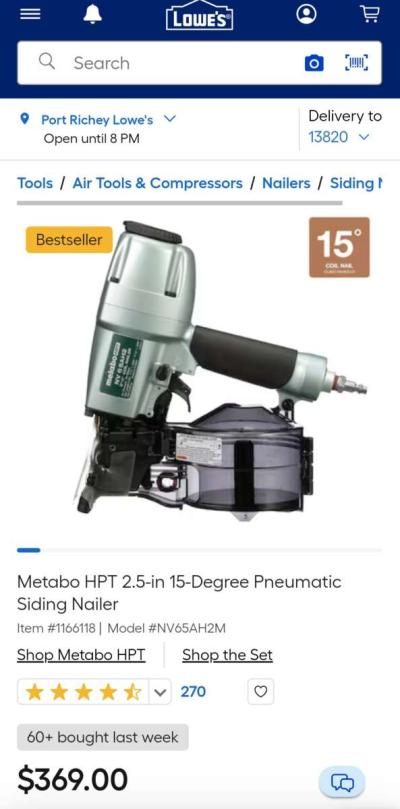 Metabo HPT Pneumatic Coil Siding Nailer - Thumbnail 2