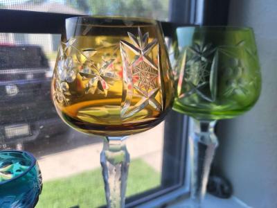 set of 6 1960s BOHEMIAN crystal cut to clear wine glasses - Thumbnail 5