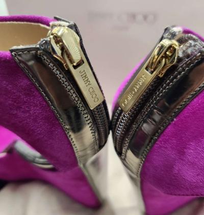 Jimmy CHOO Preloved Fushia Suede Metallic Leather TOPAZ 5in - Thumbnail 5