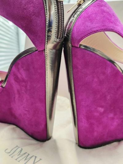 Jimmy CHOO Preloved Fushia Suede Metallic Leather TOPAZ 5in - Thumbnail 4