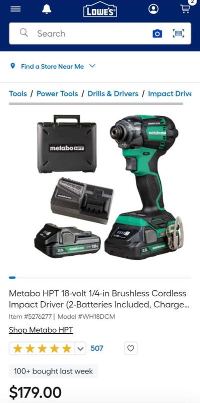 Metabo HPT 18v Cordless Impact Driver - Thumbnail 2