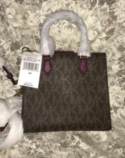 New MICHAEL KORS Bridgette Mini Messenger BrownPlum MK Logo - Thumbnail 4