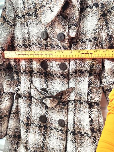 Pura Vida Brown and Grey with Gold Tinseling Plaid Peacoat - Thumbnail 4