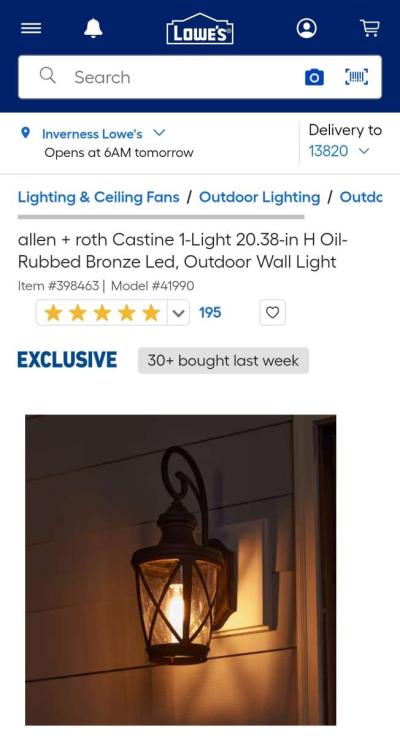 Allen Roth Castine Outdoor Wall Lantern - Thumbnail 4
