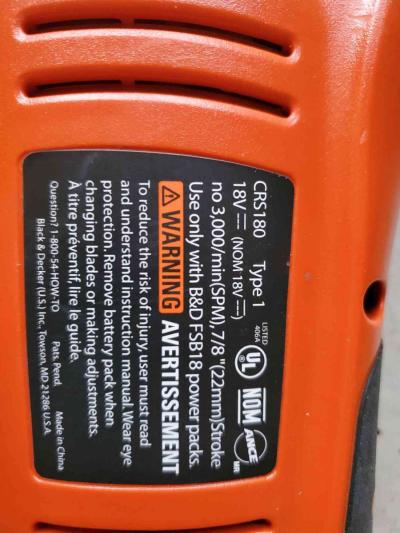 18V Reciprocating Saw  No Battery Or Charger  Black  Decker - Thumbnail 3