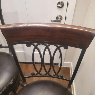 2 Wood Metal Used Black Bar Stools Chairs - Thumbnail 4