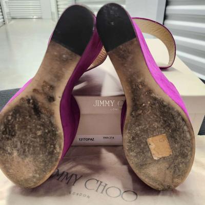 Jimmy CHOO Preloved Fushia Suede Metallic Leather TOPAZ 5in - Thumbnail 6
