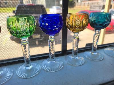 set of 6  5inch tall BOHEMIAN crystal cut to clear wine - Thumbnail 6