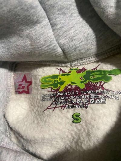 Gray Sp5der Worldwide Beluga Hoodie all sizes - Thumbnail 3