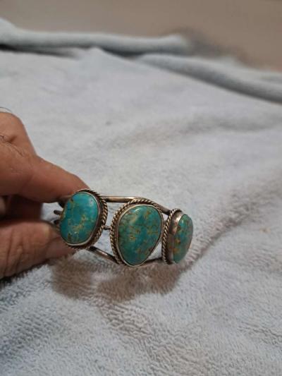 Northwest Native American turquoise bracelet silver - Thumbnail 4